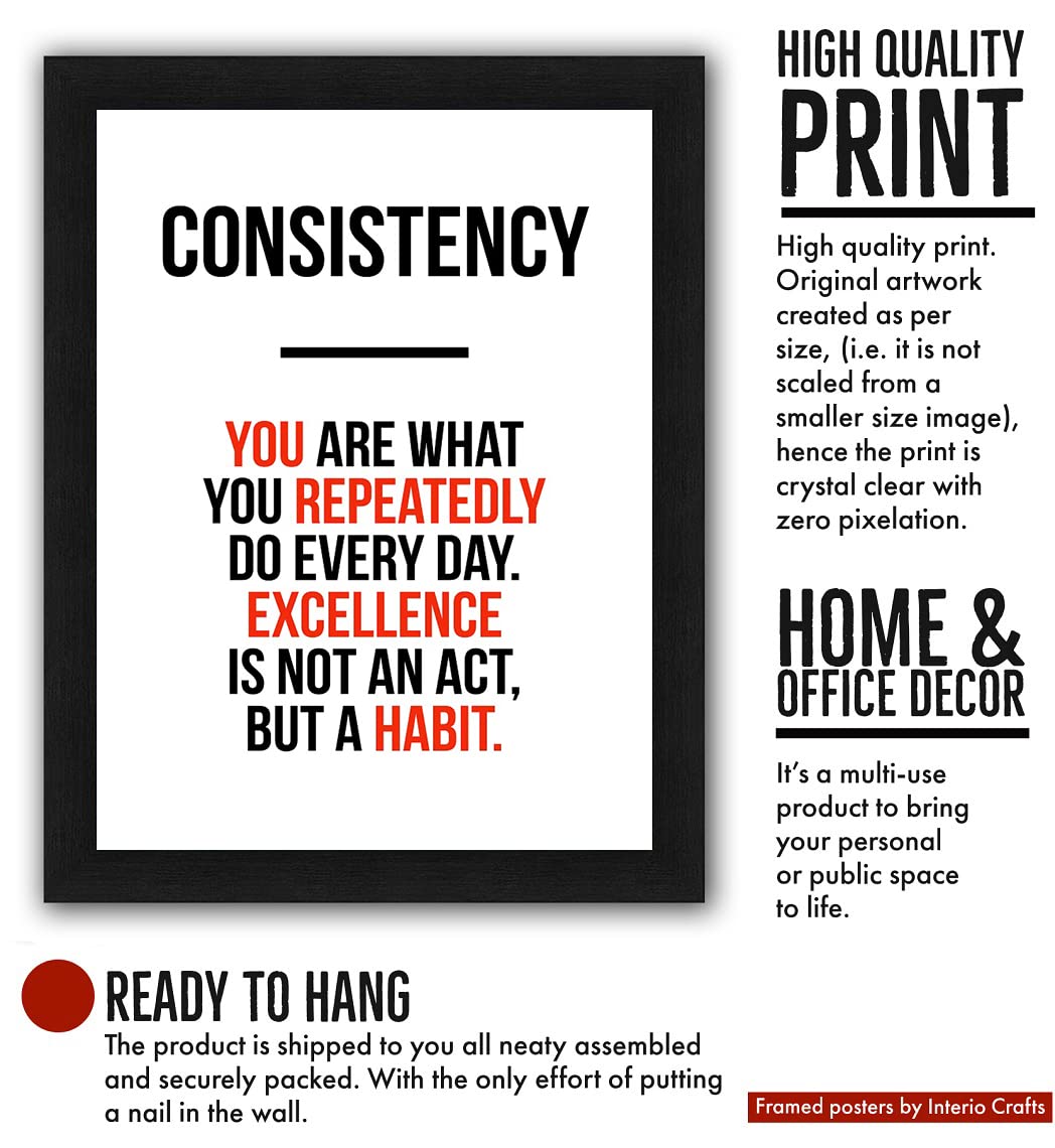 Interio Crafts Consistency Motivational Framed Poster, Inspirational Quotes For Home, Office Decor, Synthetic Wood, Black Frame