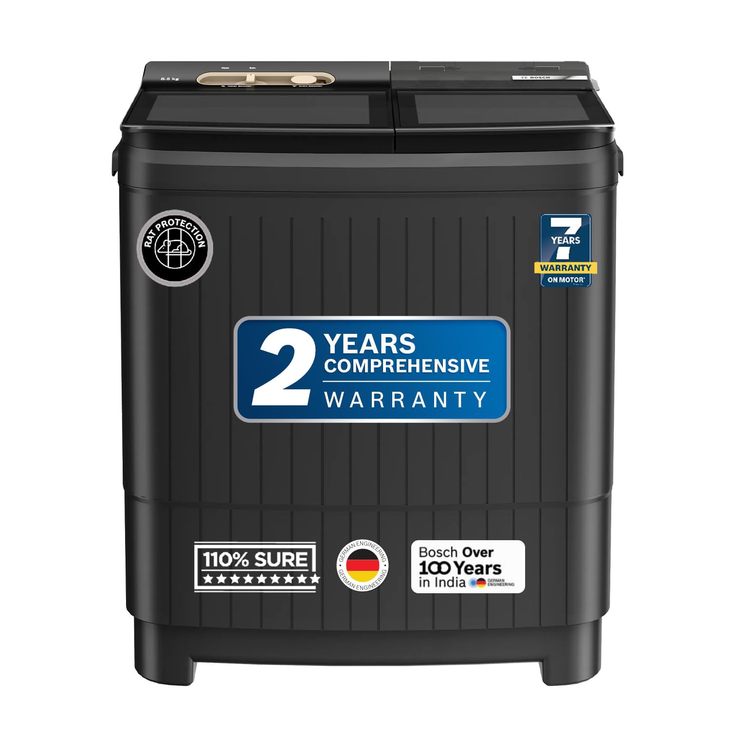 Bosch 8.5 Kg 5 Star Semi-Automatic Top Loading Washing Machine (2025 Model, Wjg855G0In, 4 Wash Programs, Anti-Rust Body, 1300 Rp
