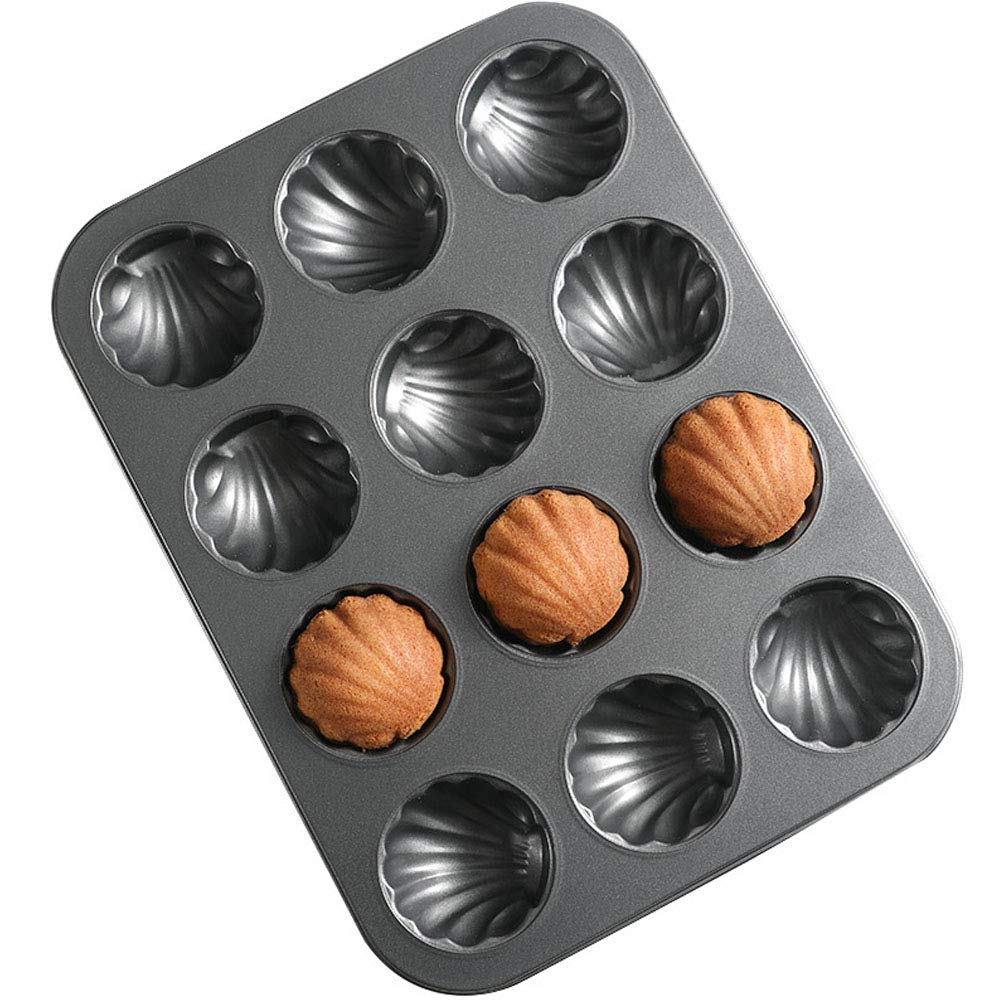 Waylenbo Madeleine Pan 2 Pack, 12Cavity Nonstick Shellshaped Madeleine Mold Cake Pan, Carbon Steel Baking Sheet Cookies Tray