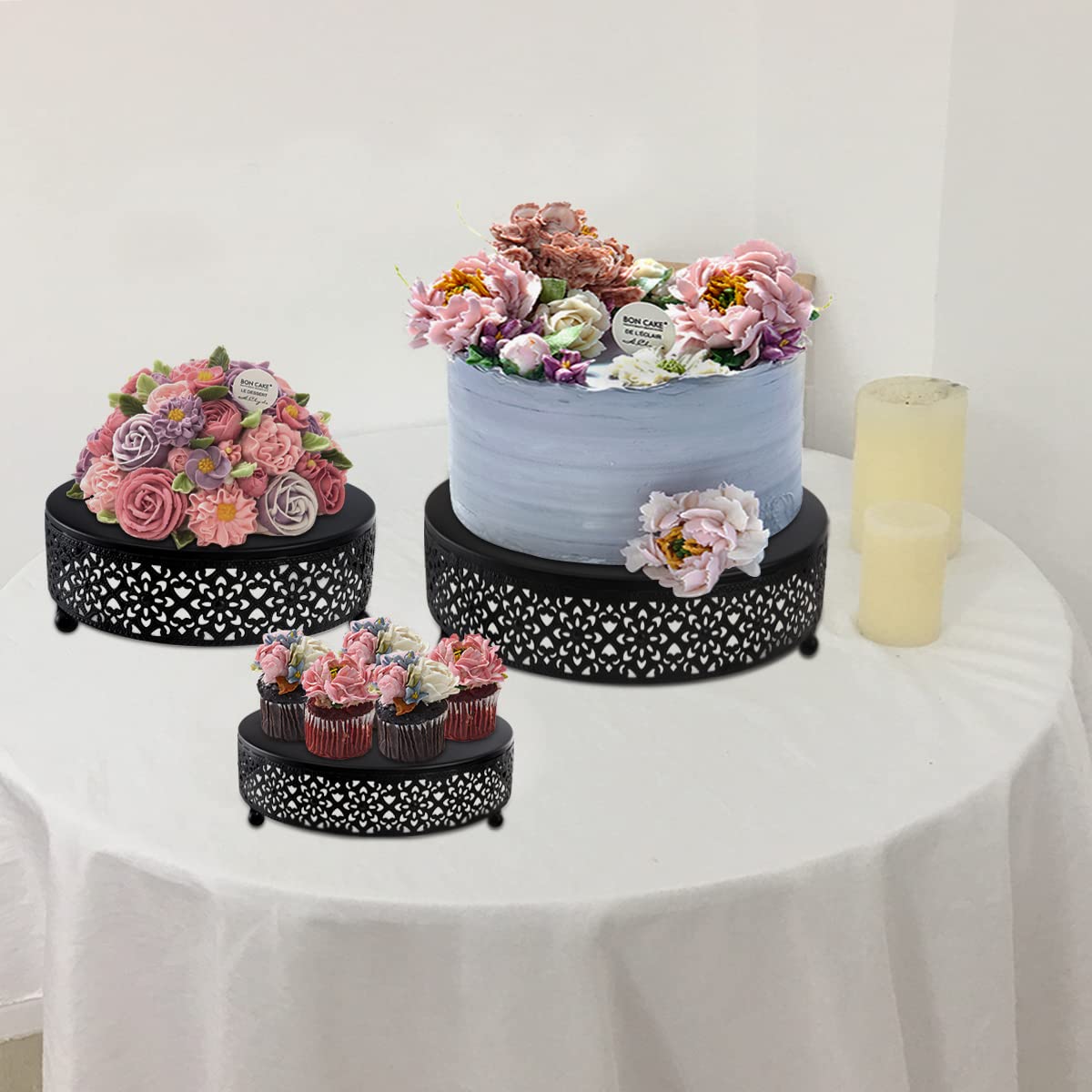Hedume Set Of 3 Black Cake Stand, Round Metal Cake Stands, Dessert Display Cupcake Stands, Wedding Brithday Party Celebration De