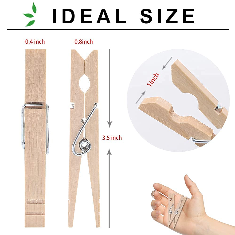 Clothes Pins Wood For Hanging Clothes,3.5 Inch?100Pcs? Heavy Duty Wooden Clothespins,Clothes Pins For Craft,Wooden Clips For Pic