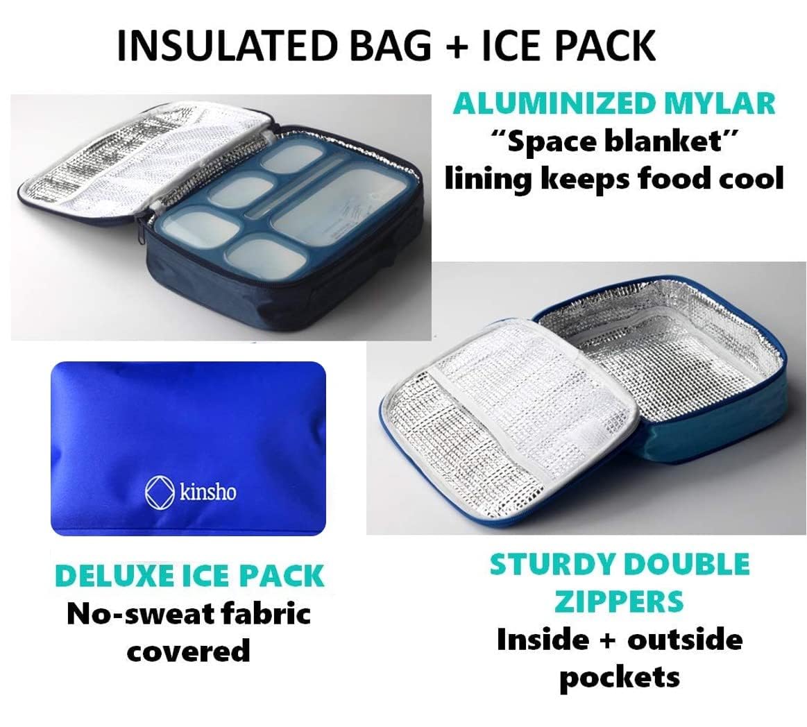 Bento-Box With Bag And Ice Pack Set. Lunch Boxes Snack Containers Kids Boys Girls Adults. 6 Compartments, Leakproof Portion Boxe