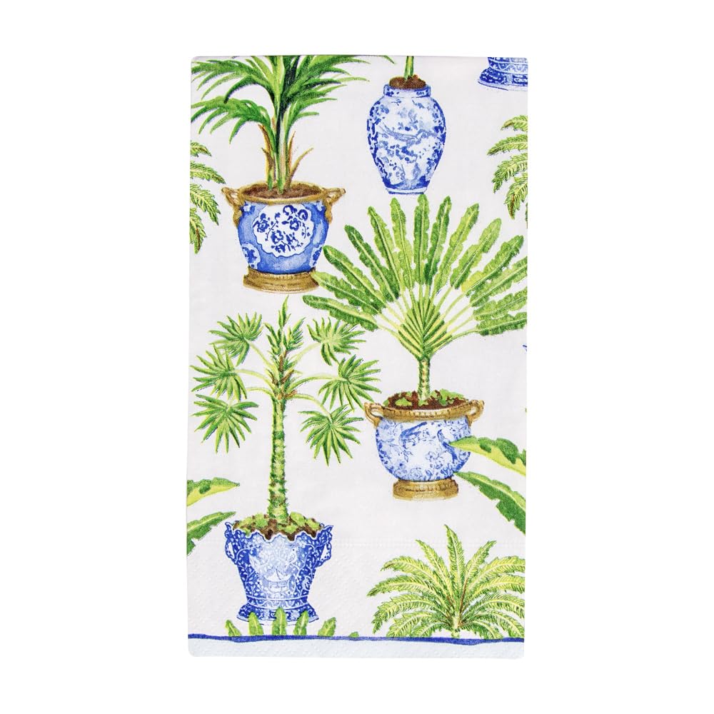 Caspari Potted Palms Paper Guest Towel Napkins In White, Two Packs Of 15