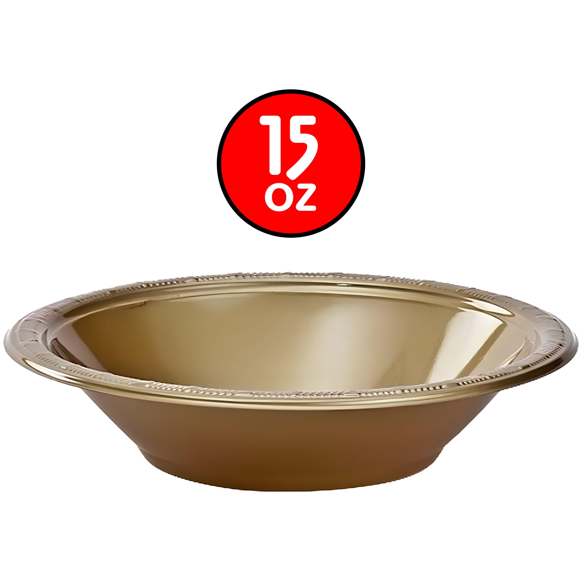 Gold Solid Color Premium Heavy Weight Plastic Soup Bowl (15 Oz.) 50 Count - Elegant & Durable, Perfect For Parties & Events