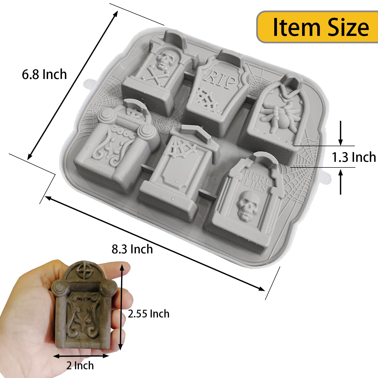 Jetkong Tombstone Cakelet Pan Tombstone Shaped Mold Rip Gravestone Chocolate Mold Ice Cube Tray (Gray)