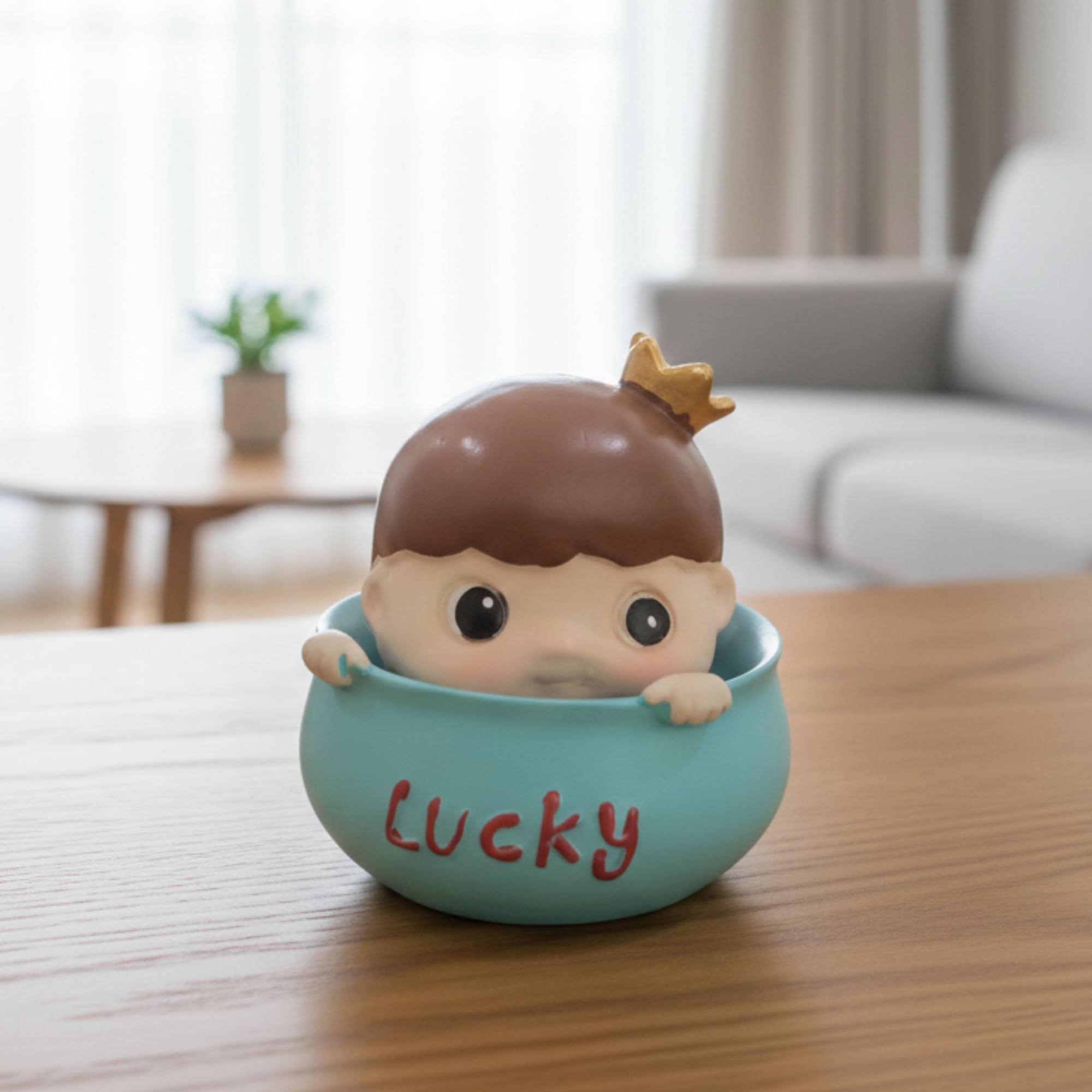 Ecraftindia Cute Baby Girl Statue Sitting In Lucky Sky Blue Bowl Decorative Showpiece