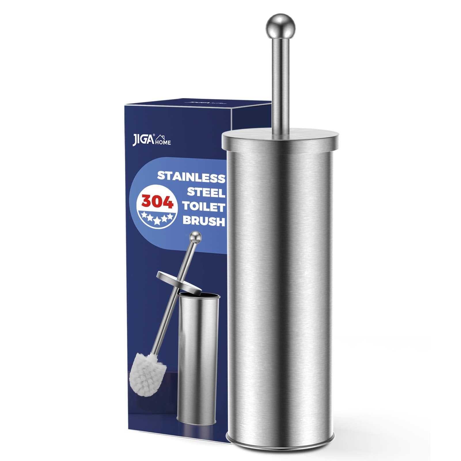 Jiga Toilet Brush And Holder, Stainless Steel Toilet Bowl Brush, Bathroom Toilet Bowl Scrubber Brush With Stiff Bristles