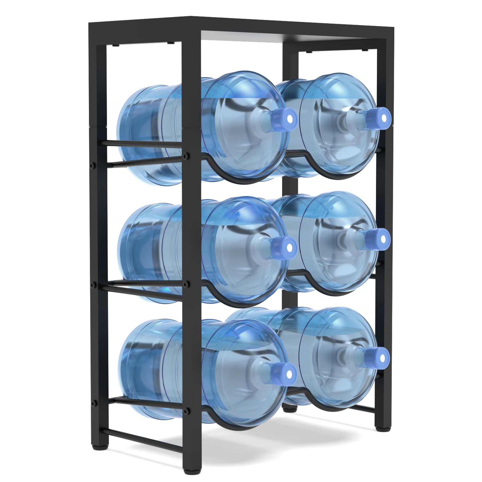 Semoprus 5 Gallon Water Bottle Holder For 6 Bottles, 3 Tiers Heavy-Duty Water Cooler Jug Rack With Reinforcement Frame For Home,