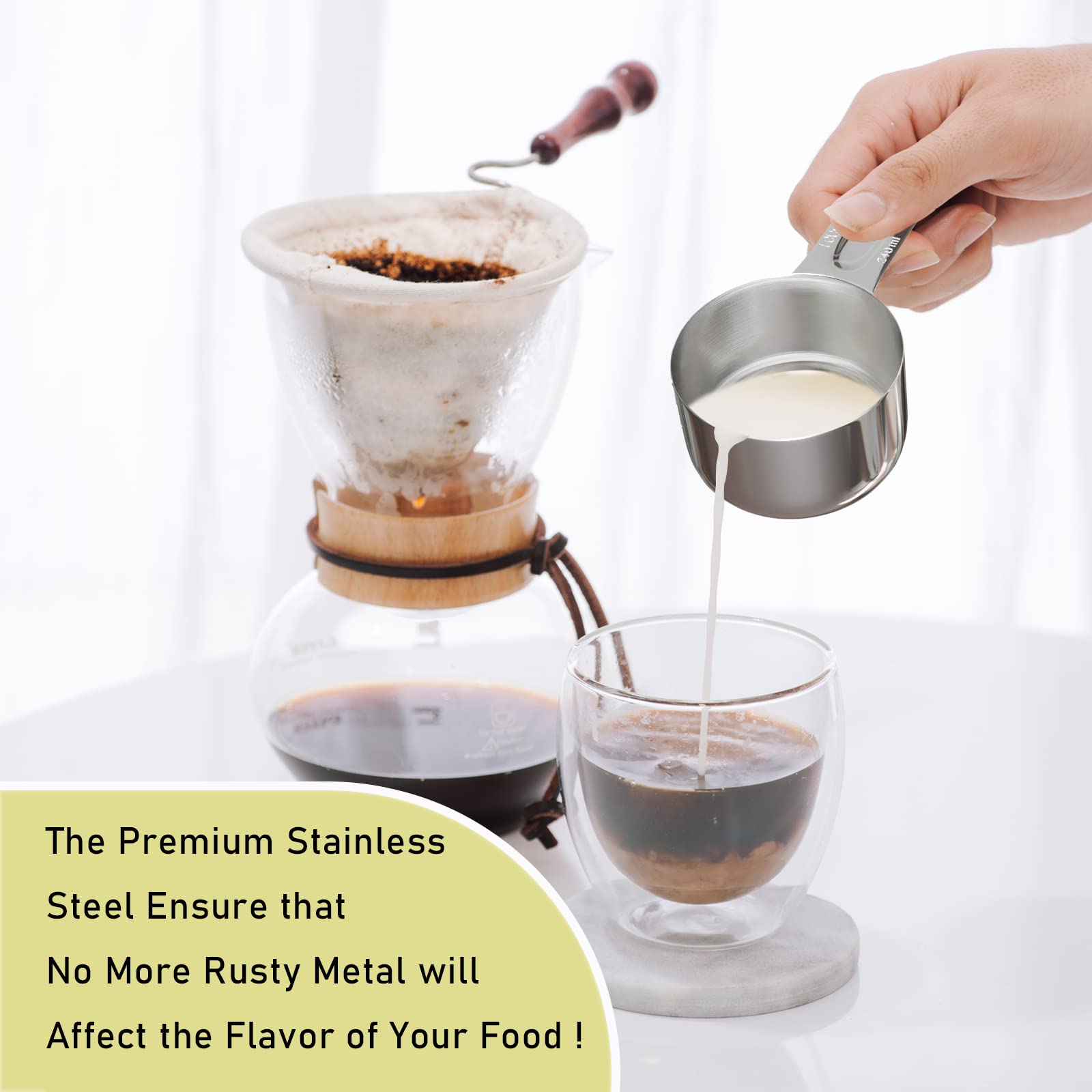 Beryler 2 Pack 1 Cup (240 Ml | 240 Cc | 8 Oz) Measuring Cup, Stainless Steel Measuring Cups, Metal Measuring Cup, Kitchen Gadget