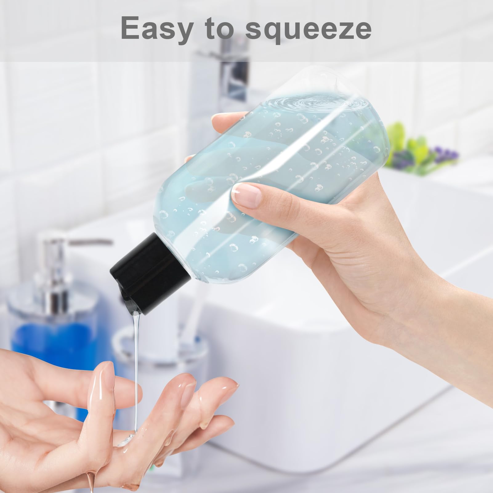 2 Pack 8 Oz Empty Plastic Bottles With Black Disc Caps Reusable Clear Leak-Proof Travel Squeeze Containers For Shampoo Condition