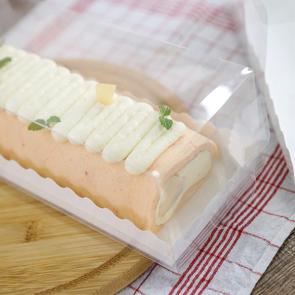 Bbj Wraps Rectangle Cake Box Long Swiss Pumpkin Roll Cake Containers Transparent Bakery Packaging, 5 Sets, 11(L) X4(W) X3.7(H) I