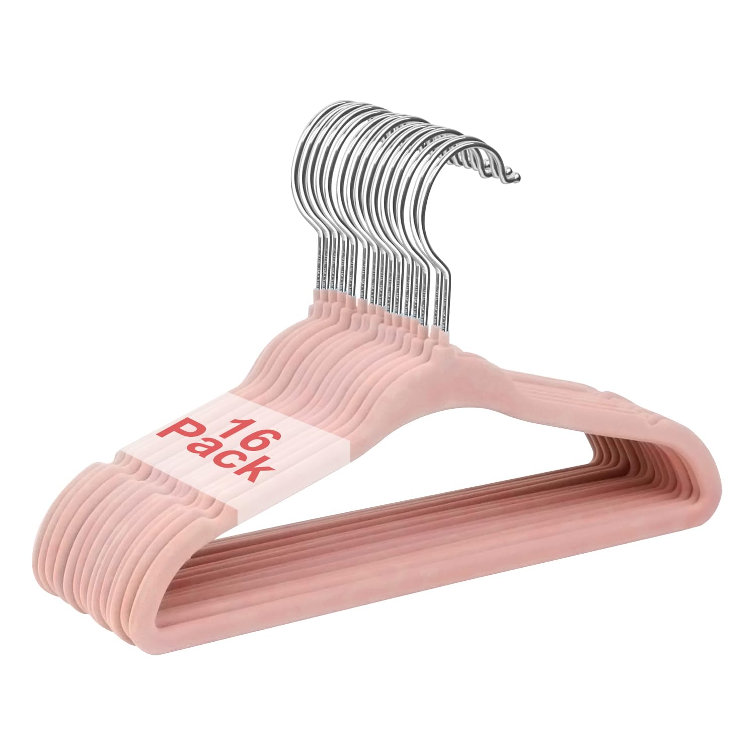 Wellong Baby Velvet Hangers, 11 Inches Kids Clothes Hangers, Non-Slip Childrens Hangers For Infant And Toddler 16 Pack Pink