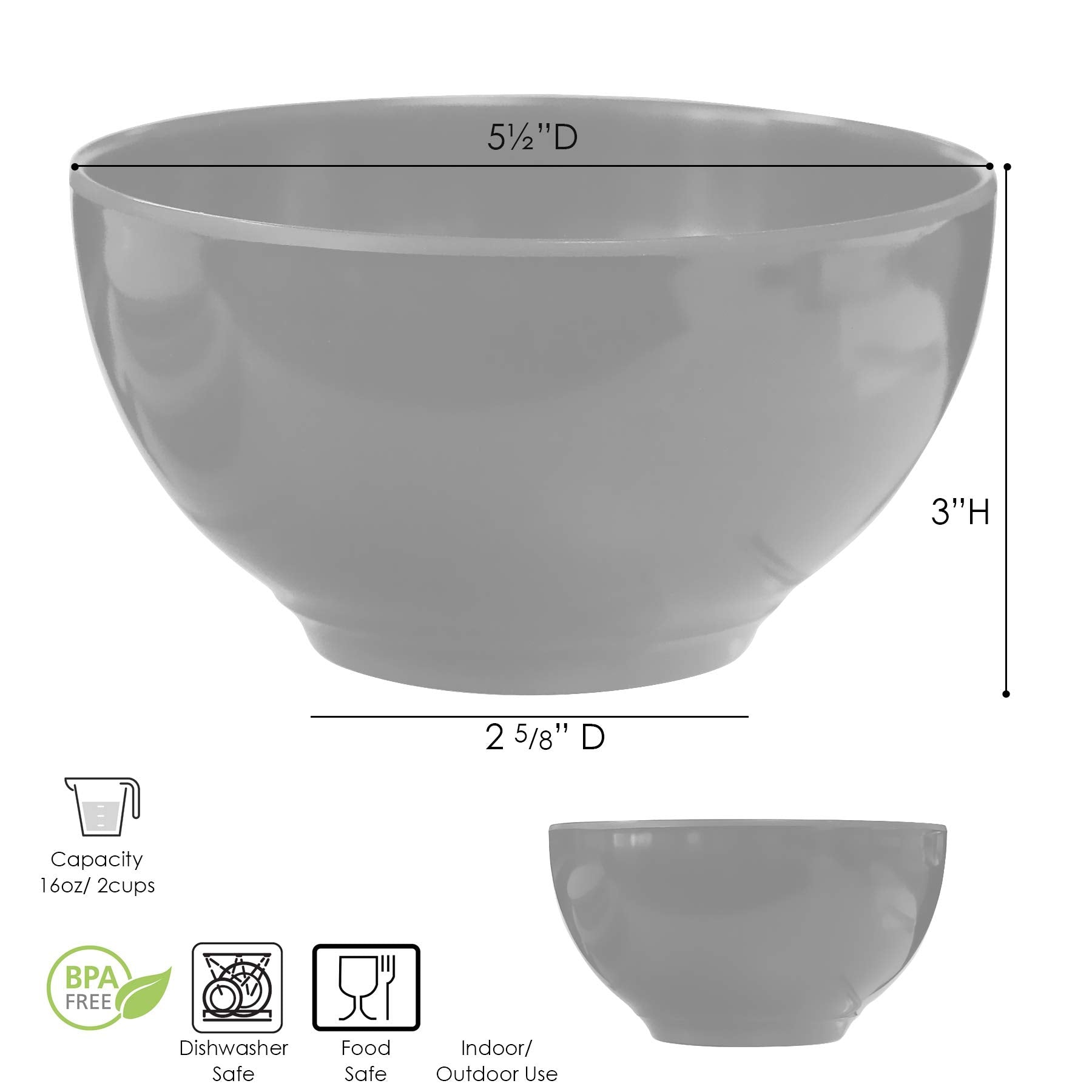 Reston Lloyd 100% Melamine Dinnere Cereal, Soup, Dip Bowls, 16Oz/2Cup Capacity, Indigo, Set Of 6