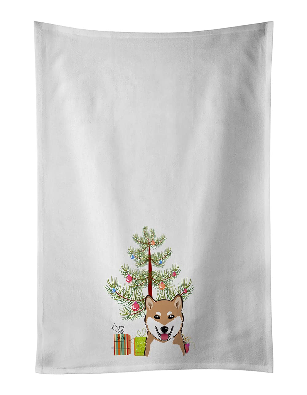 Christmas Tree and Shiba Inu White Kitchen Towel Set of 2