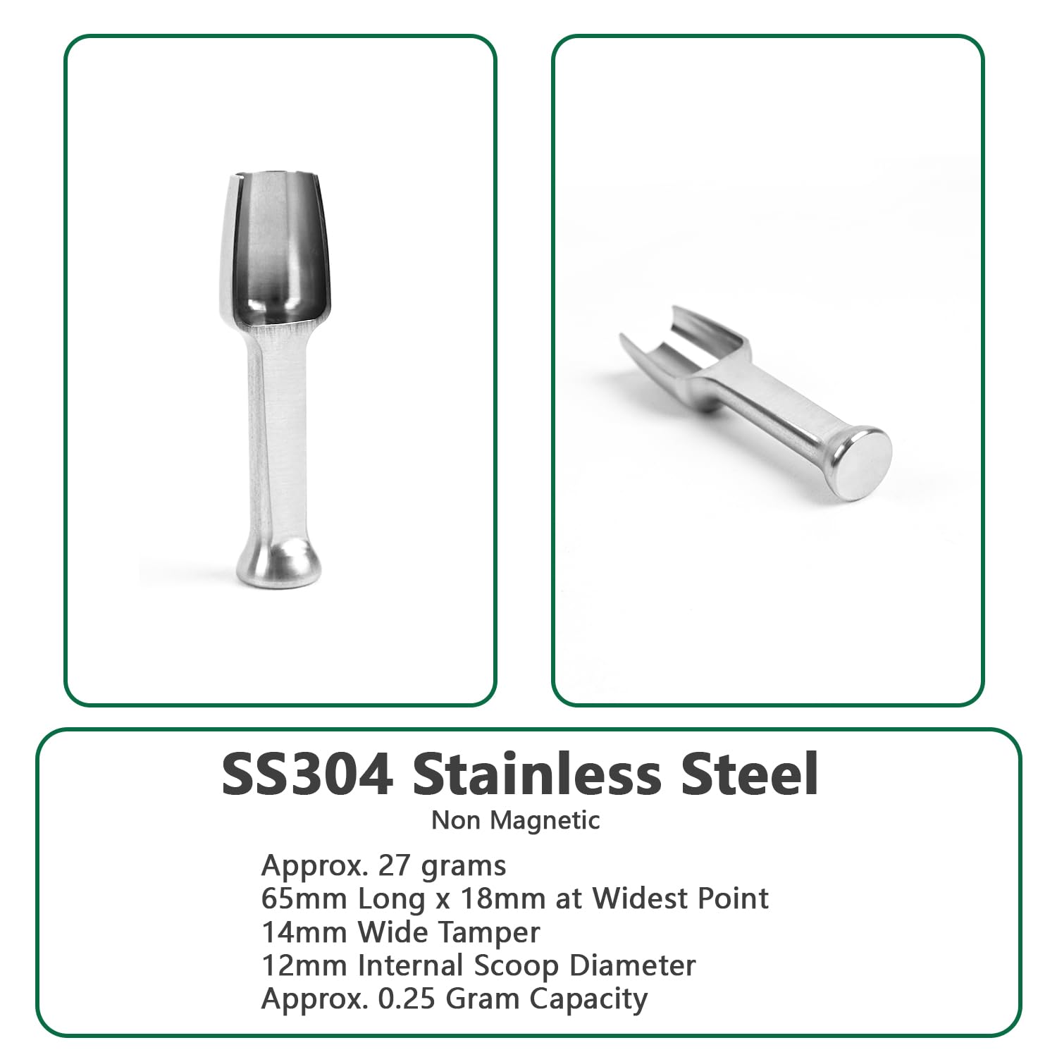 Mini Ss304 Stainless Steel Scoop With Tamp Tool,0.25 Gram 2.56 Inch Capacity Spoon For Multi-Purpose Use Sugar Salt Powder Spice
