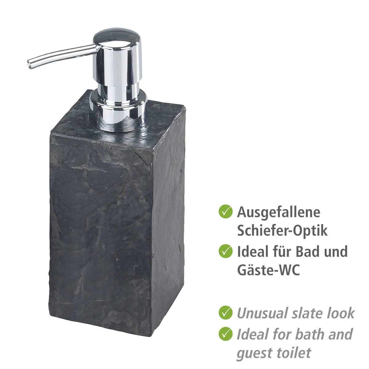 Wenko Slate Rock Soap Dispenser, Refillable Hand Soap Dispenser For Bathroom, Countertop Dispenser Suitable For Liquid Hand Soap