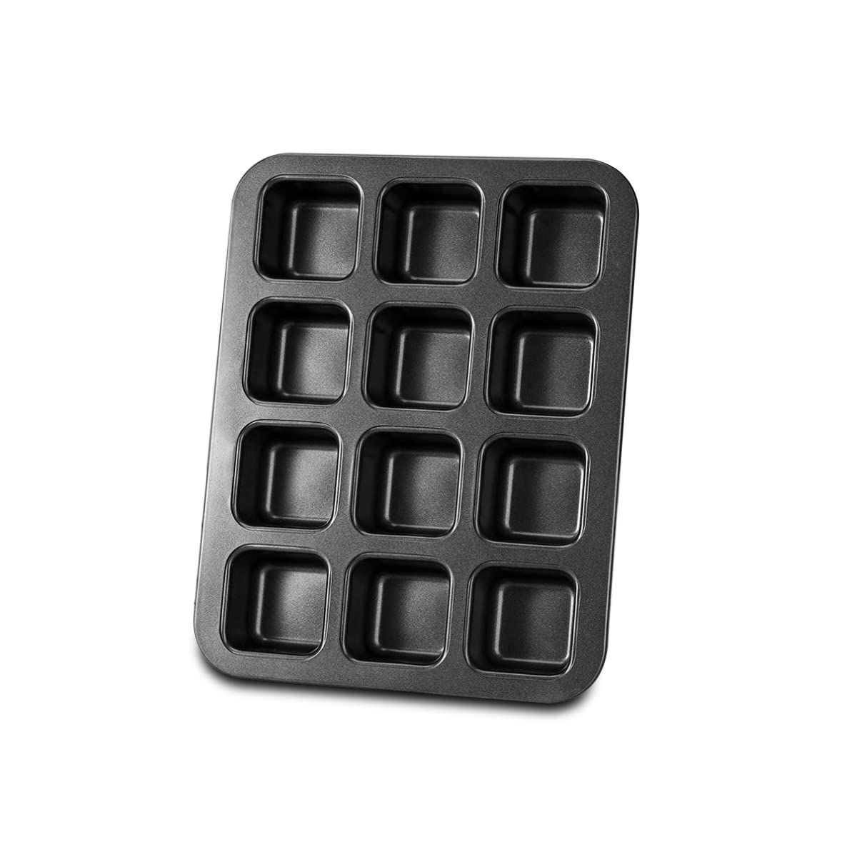 Gurlideo Brownie Cake Pan Square Muffin Pan Mini Loaf Pan,Non-Stick Carbon Steel Baking Bread Pan Baking Tray Bakeware 12-Cavity