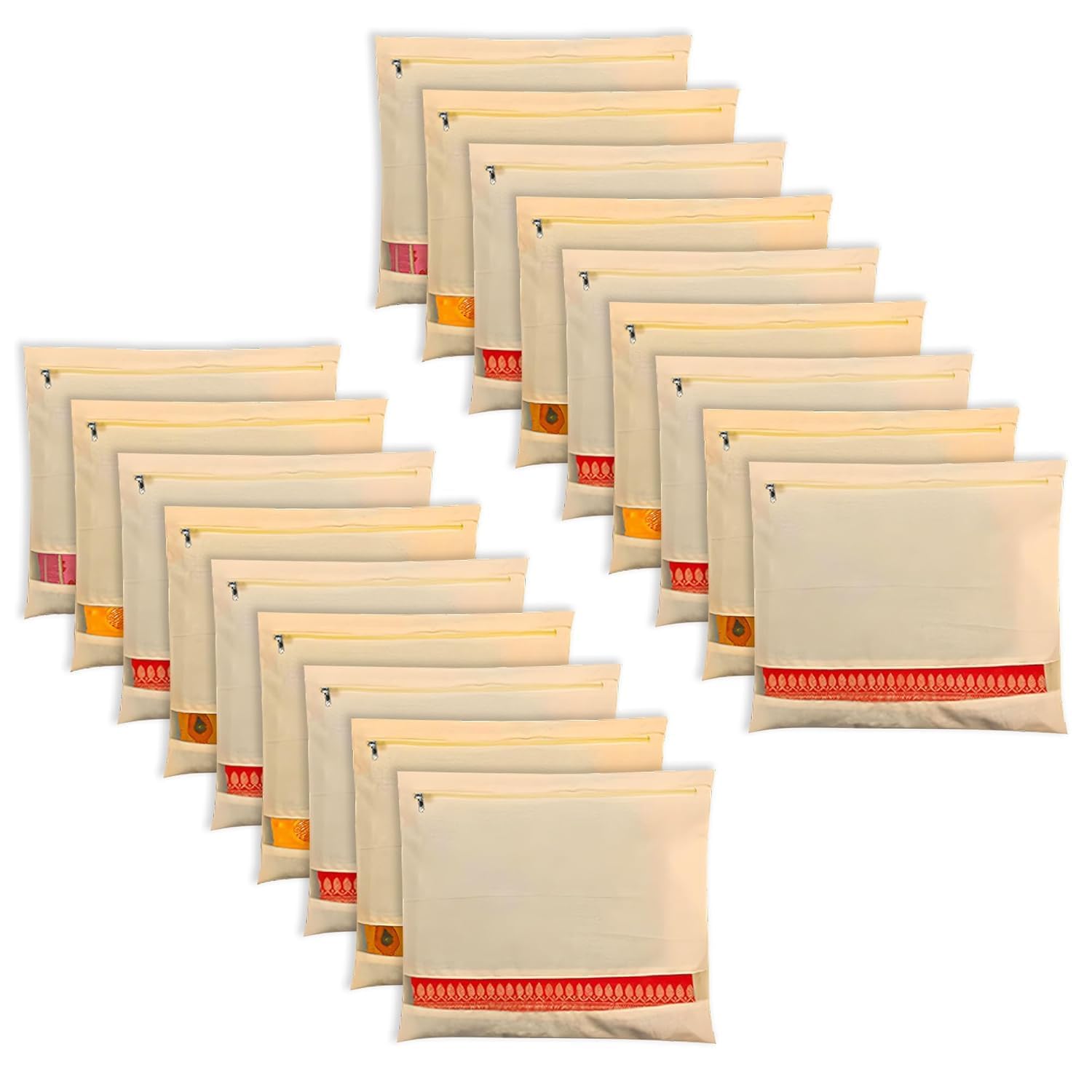 Saree Cover Bags (Set Of 18) With Zipper And Transparent Window, Breathable Cotton Canvas Linen Organizer Pouches For Saree Stor