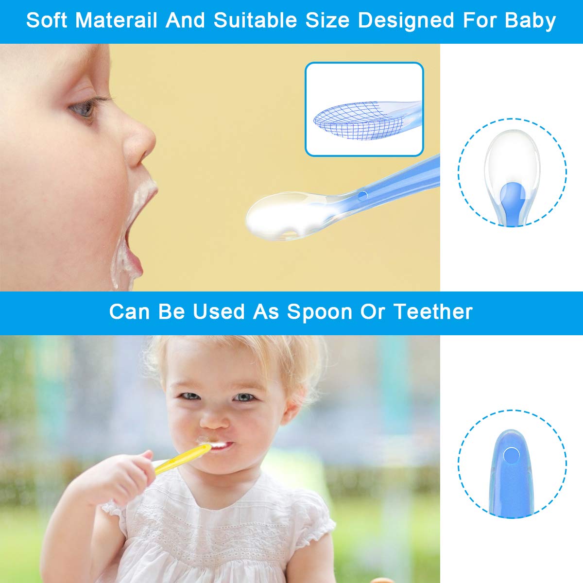 Vicloon Baby Silicone Spoons, Silicone Soft Baby Feeding Spoon Set 5 Pcs, First Stage Toddler Spoons Training Spoon For Baby 4 M