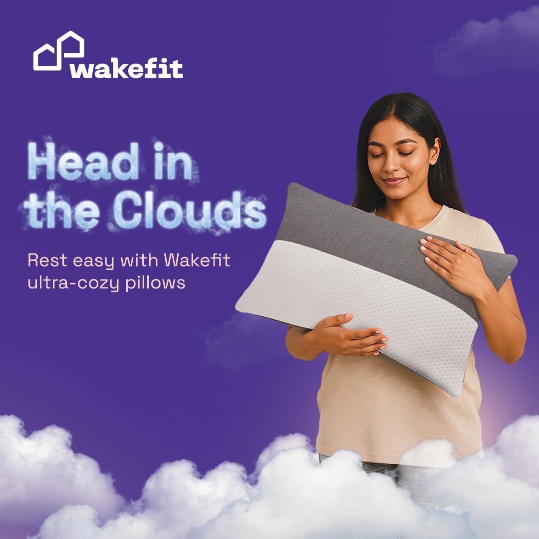 Wakefit Height Adjustable Hollow Fibre Sleeping Pillow with Zip | Set of 4 (White and Grey, 36 X 20 Inch) 3 Months Warranty - Ho