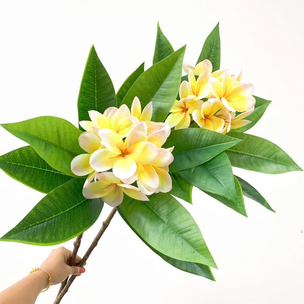 XIYUAN 35.5 Inch Artificial Flowers Artificial Frangipani Flower 2 Stems Lifelike Real Touch Artificial Plumeria Flowers for Hom