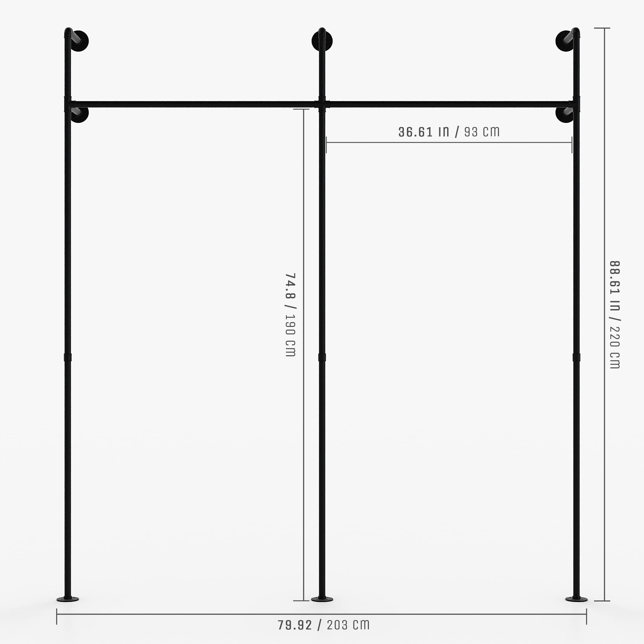 Pamo Industrial Pipe Clothing Rack Metal Black - Wall Mounted Clothes Racks For Hanging Clothes - Modern Walk In Closet - Kim Ii