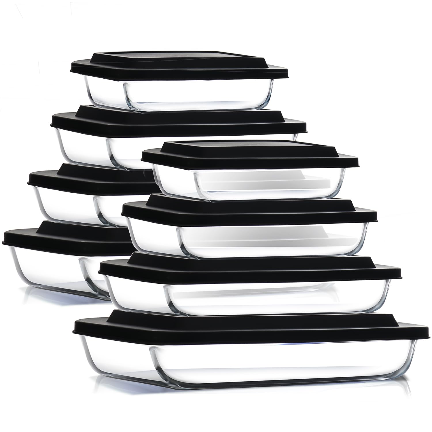 EATEX 16-Piece Deep Glass Casserole Dishes for Oven with Plastic Lids, Glass Baking Dishes for Oven, Rectangular Bakeware for La