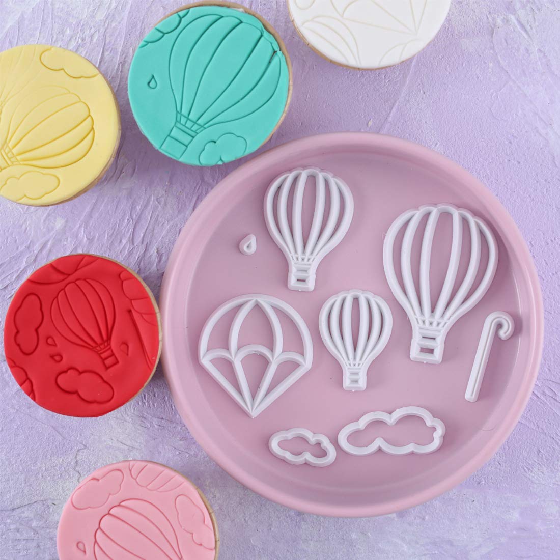 13Pcs/Set Hot Air Balloons & Cloud Fondant Cutter Set, Hot Air Balloons Plastic Cookie Cutter Mold For Baby Shower Cake Topper D