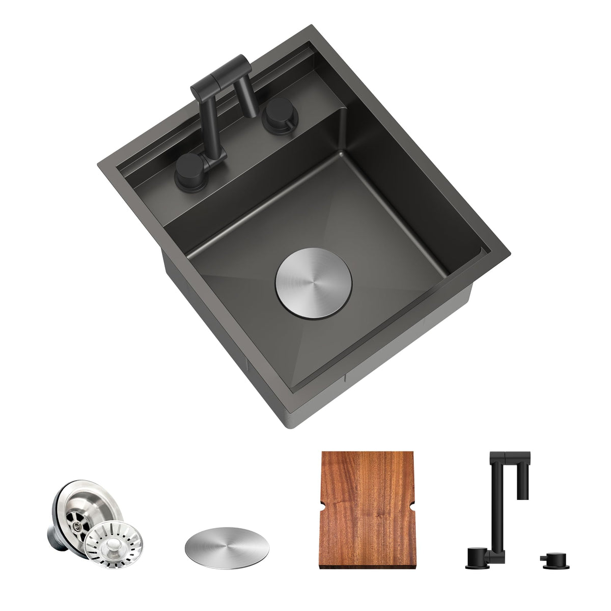 Torva Rv Kitchen Sink, 15 X 18 X 9 Inch Undermount Bar Sink 16 Gauge Stainless Steel Single Bowl Workstation Sink With Faucet Cu