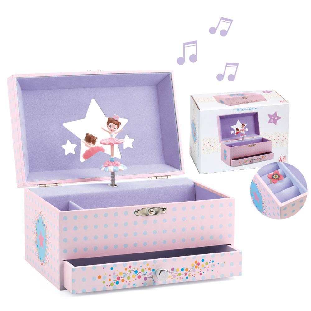 DJECO Musical Jewelry Box for Kids - Treasure Boxes Ballerinas Tune - Storage for Necklace, Bracelets, Rings, Earrings, Small T