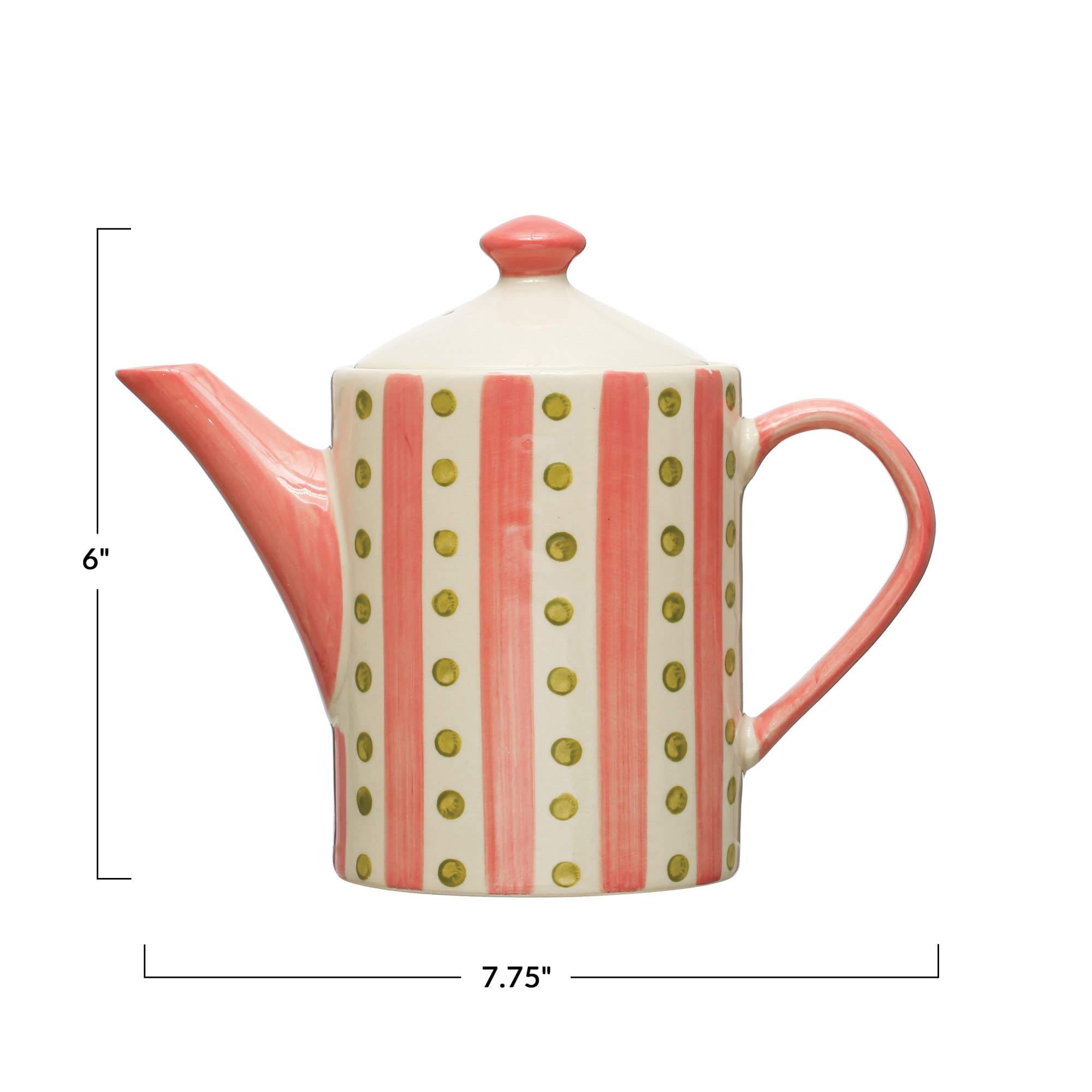 Creative Co-Op Stoneware Painted Design And Strainer, Multicolor Teapot, Multi