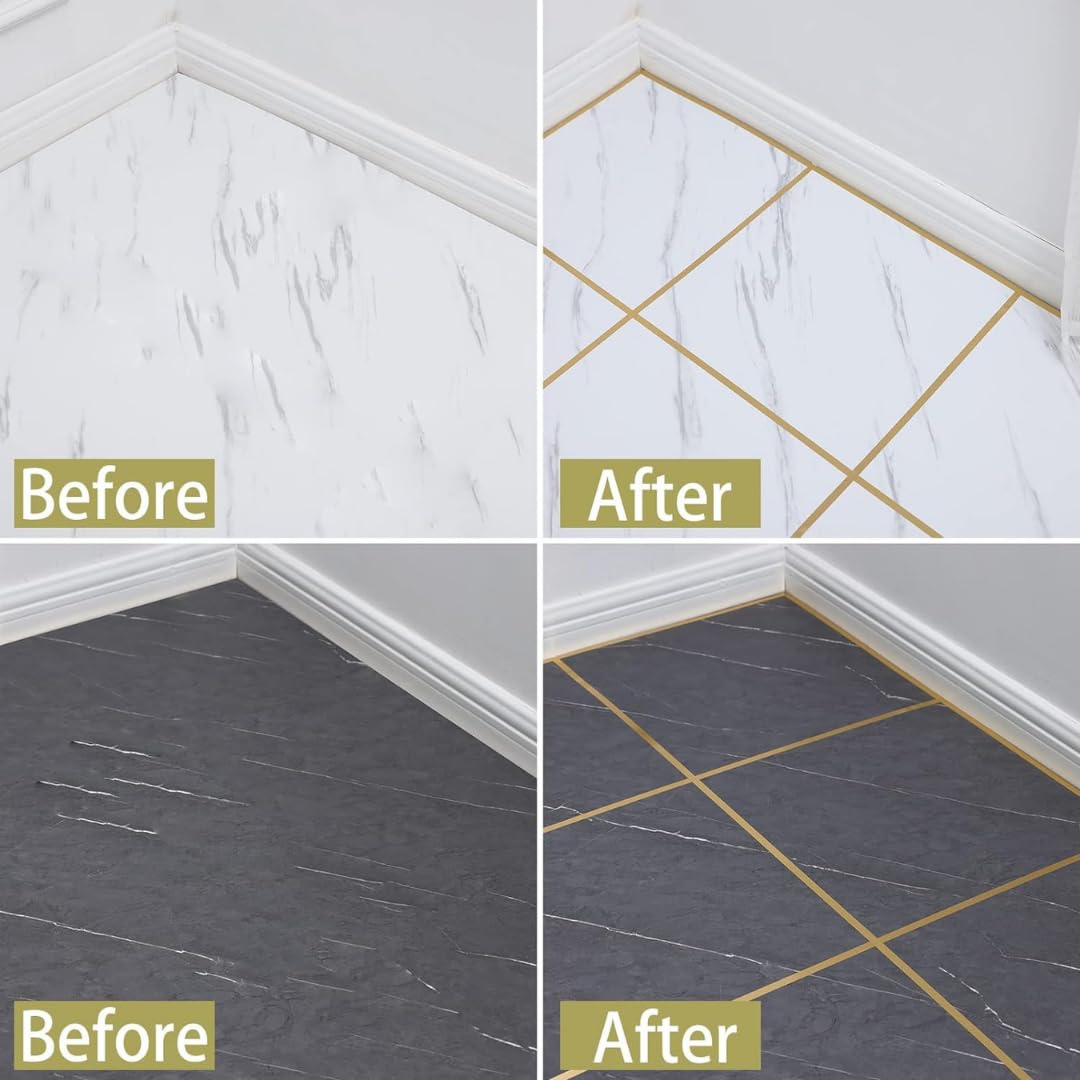 Royalkart 50 Meters Waterproof Gap Sealing Golden Decoration Tape For Home Floor Tiles, Wall Decor, Waterproof Tiles (1Cm Wide,