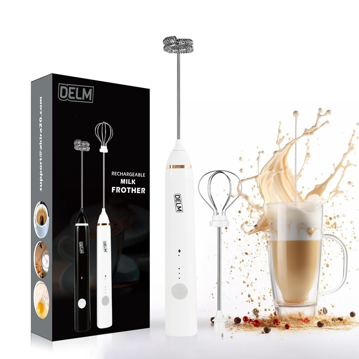 Delm Milk Frother Electric Usb Stainless Steel Accessory - Frother Wand Foam Maker For Lattes - Milk Frother Handheld For Cappuc