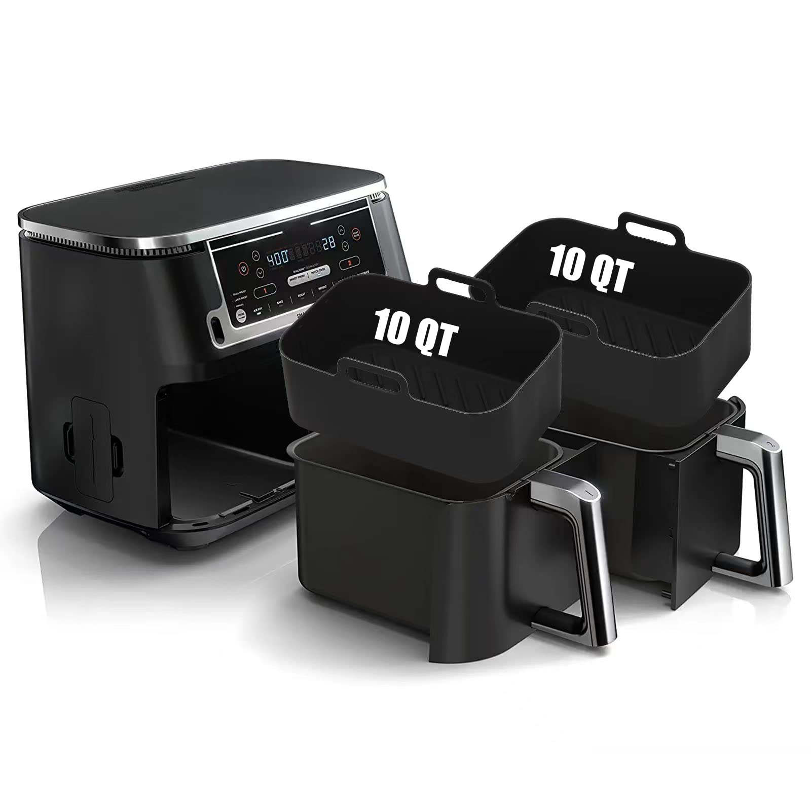 10Qt Air Fryer Silicone Liners For Ninja Dz401/Dz550/Sl401/Sl451/Dz302,Mmh 2Pcs Rectangle Food-Grade Airfryer Silicone Pot Reusa