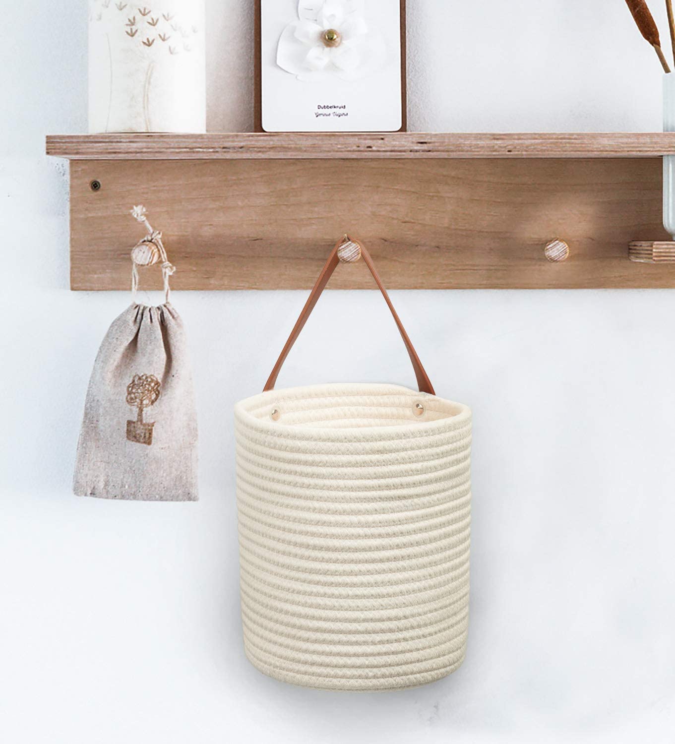 Goodpick 2Pack Rope Hanging Basket - Small Round Hanging Basket Storage For Key, Sunglasses, Wallet On Door - Modern Woven Baske