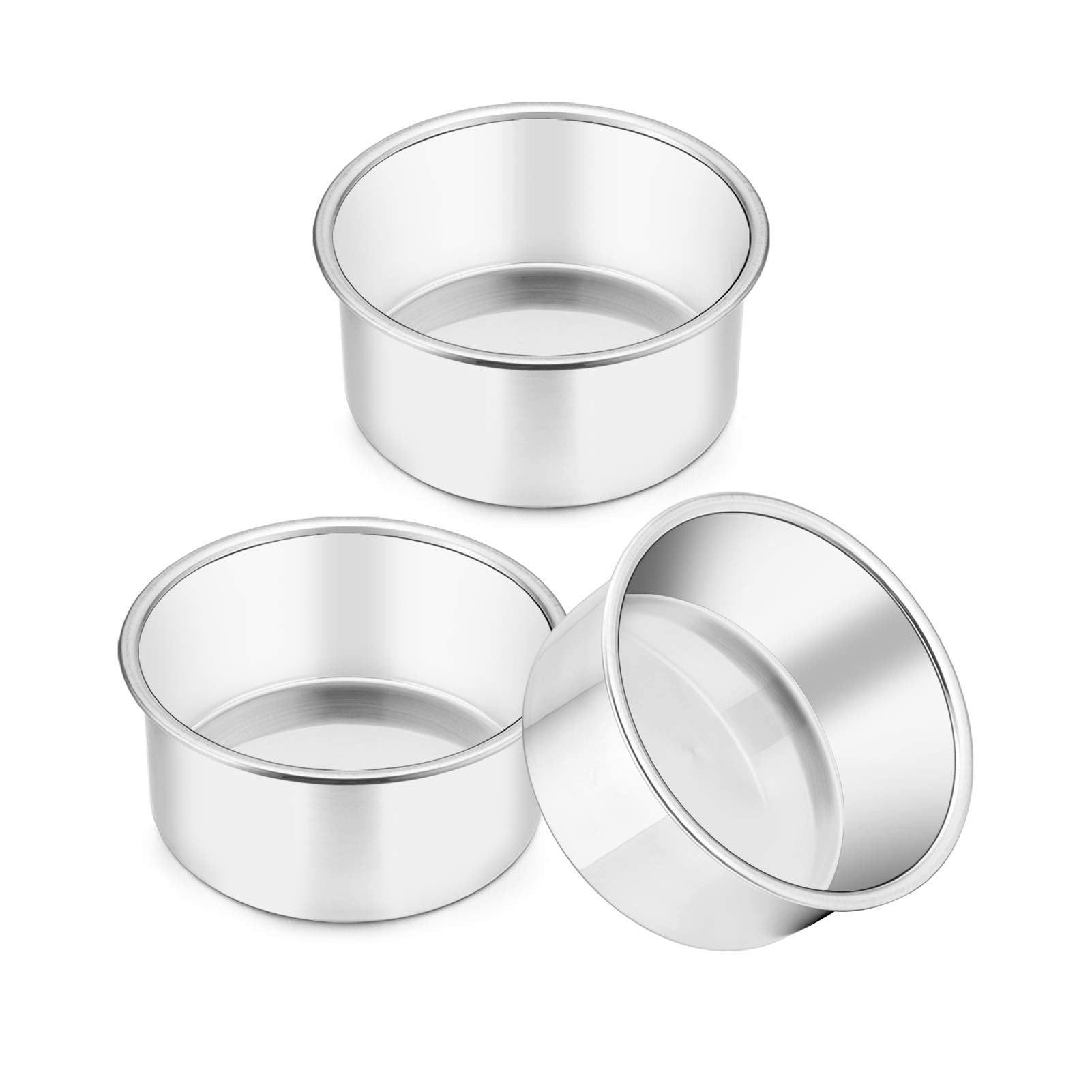 Teamfar 4 Inch Cake Pan, Mini Cake Pan Small Round Baking Tins Set Stainless Steel, For Baking Steaming Serving, Healthy & Sturd