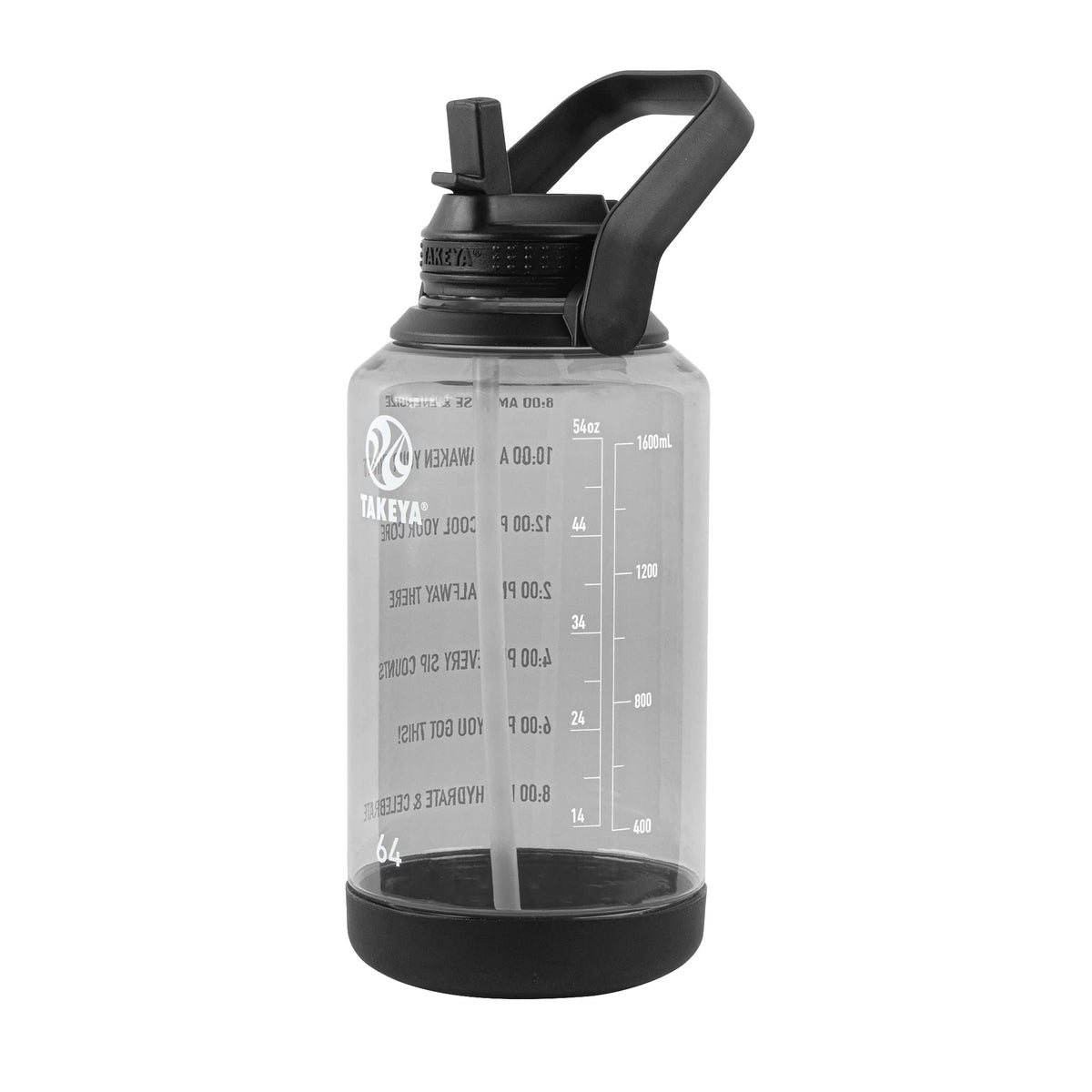 Takeya 64 Oz Motivational Water Bottle With Straw Lid With Time Marker, Half Gallon, Premium Quality Bpa Free Tritan Plastic, St