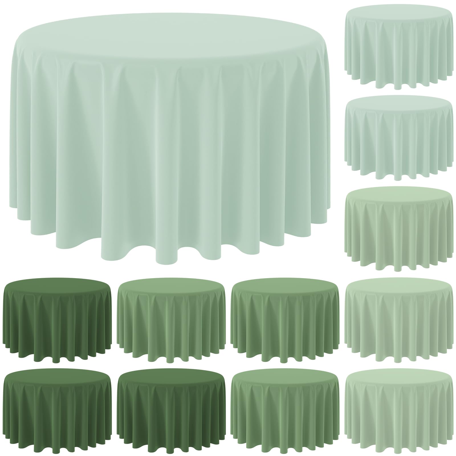 Hallswl 12Pcs 84 Inch Round Sage Green Tablecloth 4 Green Colors Disposable Plastic Round Table Cover for Baby Shower Bridal Wed