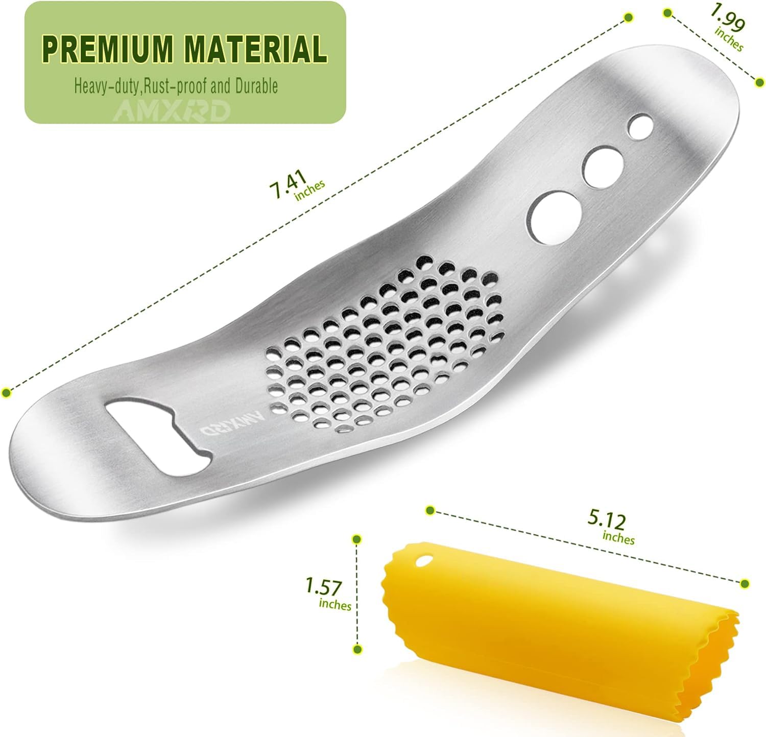 Amxrd Garlic Press Rocker & Silicone Peeler (Random Color), Stainless Steel Garlic Mincer, Herb Stripper & Leaf Zipper, Dishwash