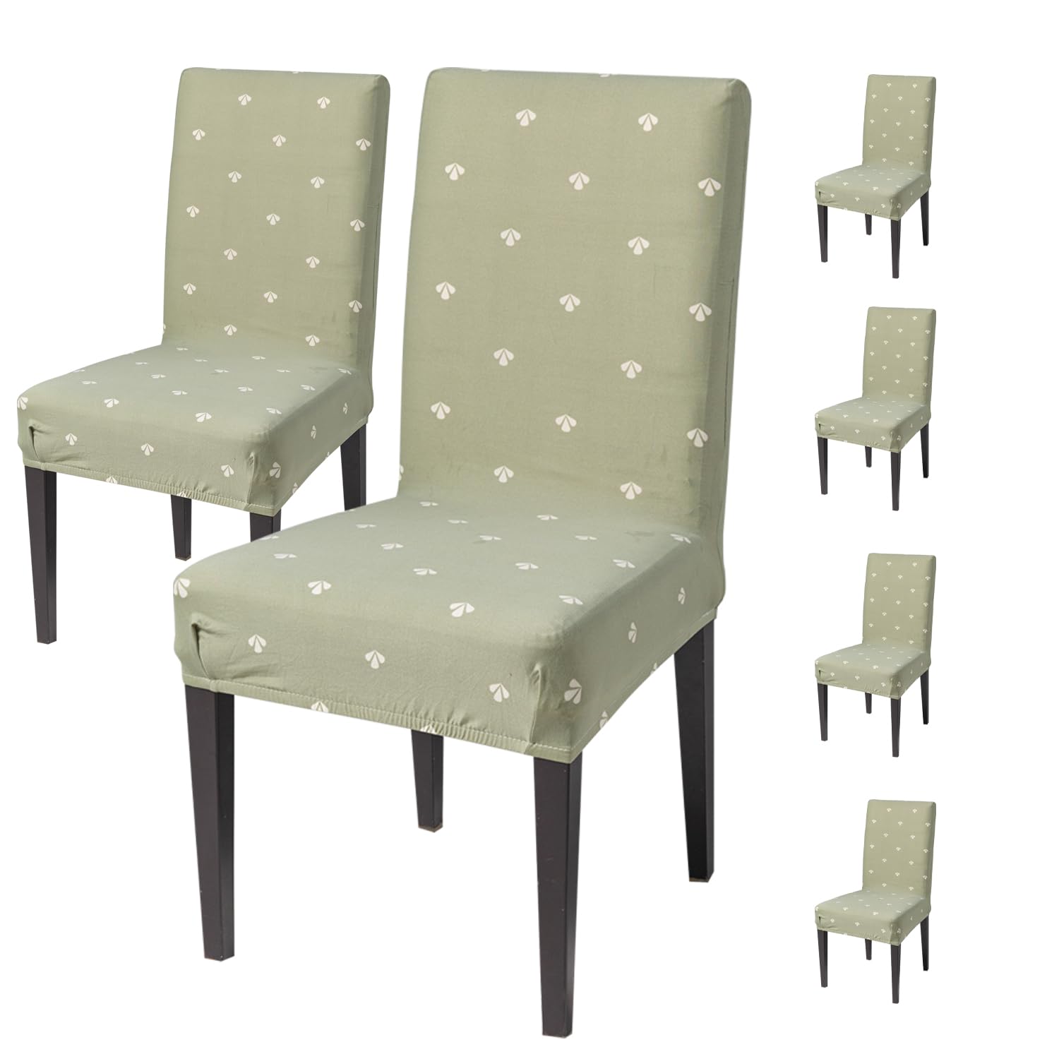 House Of Quirk Elastic Chair Cover Stretch Removable Washable Short Dining Chair Cover Protector Seat Slipcover (Pack Of 6, Neem