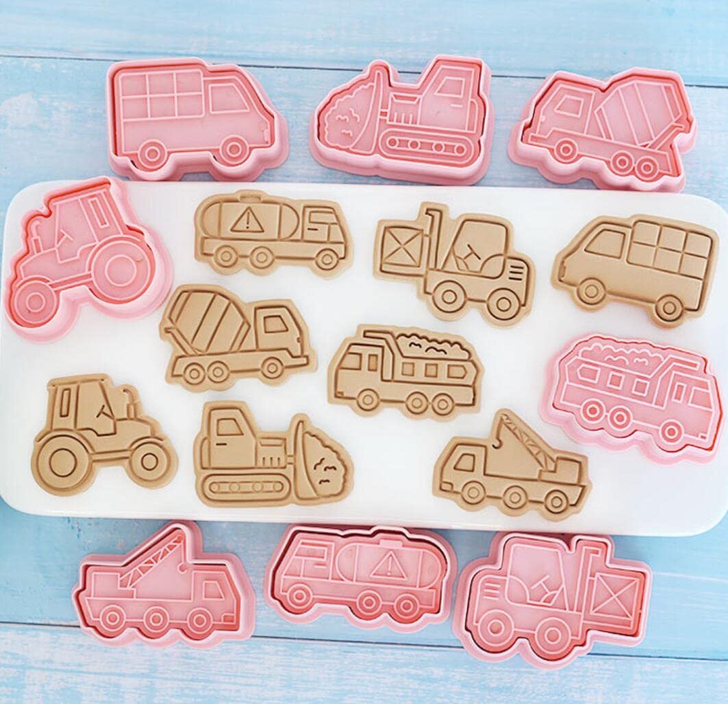 8 Pieces Cute Engineering Vehicle Cookie Cutters For Baking Cookie Mould Press Car Cookie Mould Set Kitchen Tools Plastic Cookie
