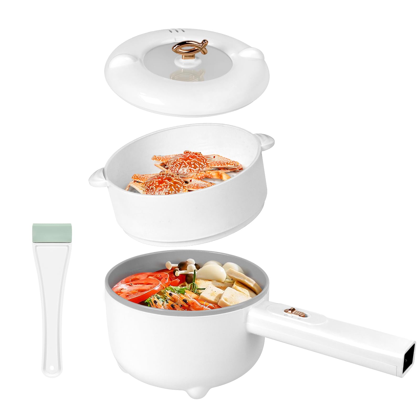 Vroyuir Electric Hot Pot 2L, 700W Portable Multi-Purpose Cooker with Dual Power Control, Non-Stick Pot for Noodles, Steak, Eggs,