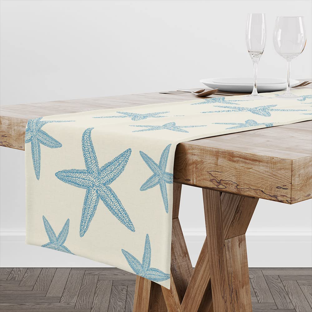 Blue Starfish Table Runner,Nautical Beach Table Runner Decor For Dinning Room Kitchen Ocean Sea Table Runner Decorations For Hol