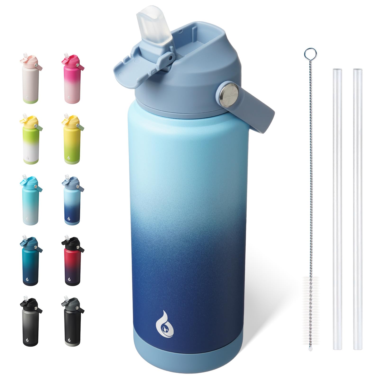 BJPKPK Water Bottle with Straw Lid, 24oz Vacuum Insulated Water Bottles, Metal Stainless Steel Thermo for Sports, Travel, BPA Fr