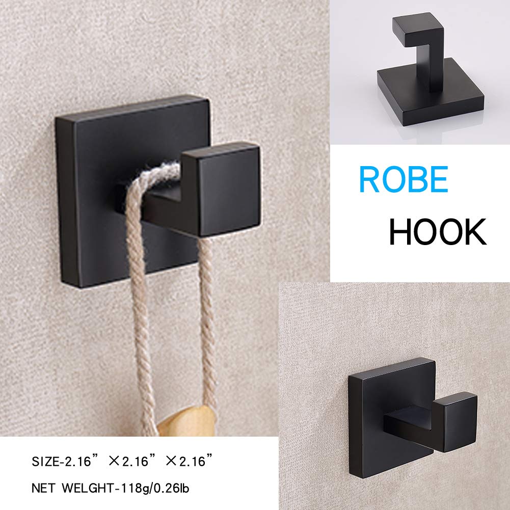 Tastos 3-Piece Bathroom Hardware Set Matte Black Wall Mounted Bathroom Accessory Set, Premium Stainless Steel Robe Hook Toilet P
