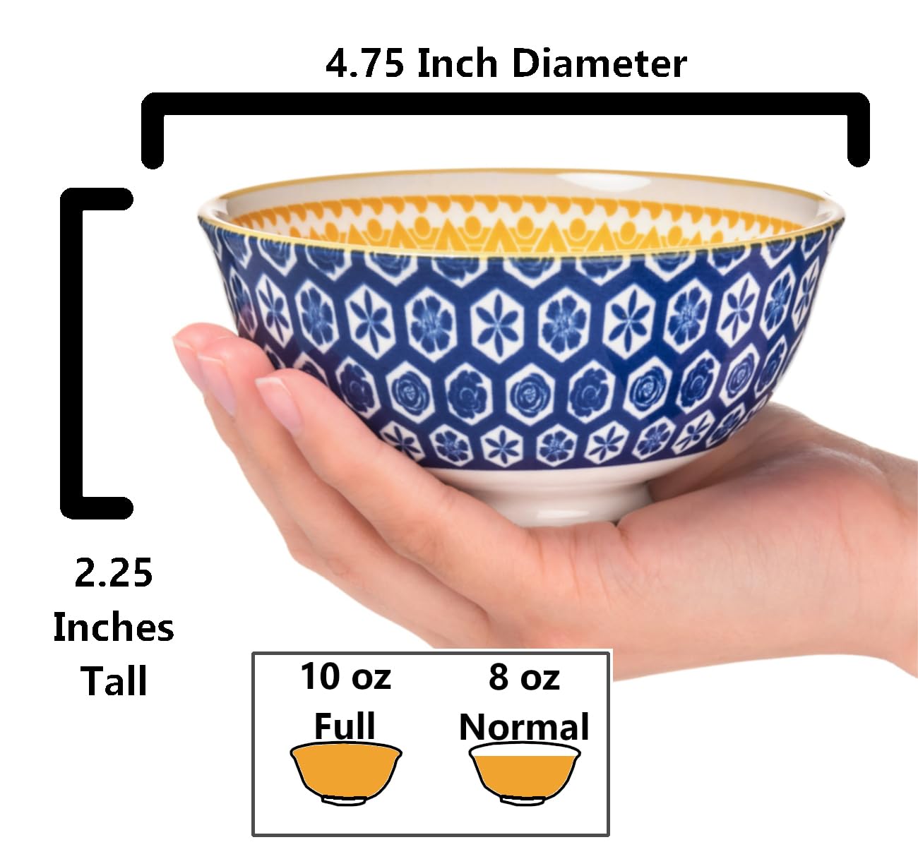 Annovero 10 Oz Bowls | Small Dessert Bowls Set Of 6 | Colorful Porcelain Bowls For Ice Cream, Snacks, Dipping Sauce, Small Servi