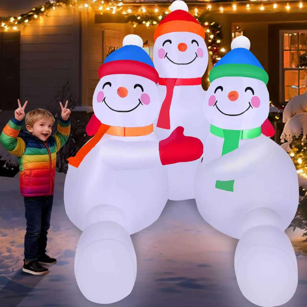 GIGLIM 2025 Christmas Inflatable Snowman 6FT 3 Snowmen Brothers Hugging Christmas Inflatables Outdoor Decoration Xmas Snowman Bl