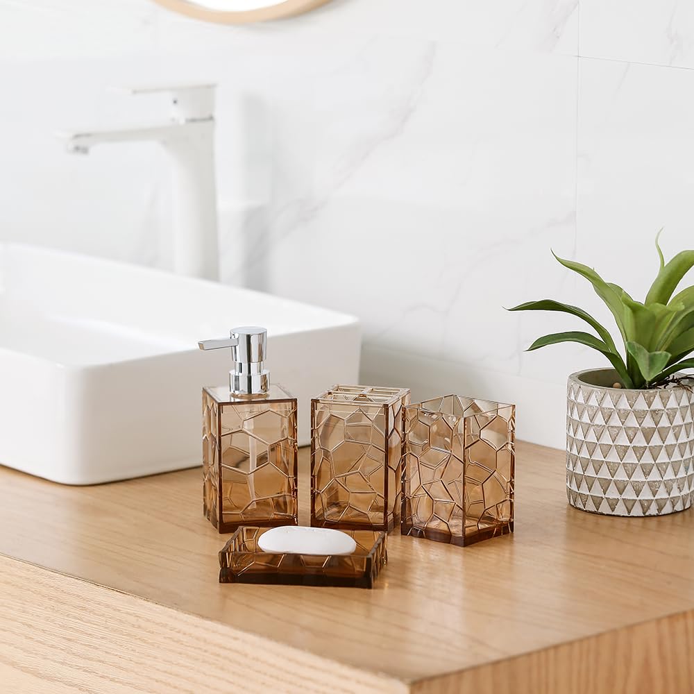 Clear Acrylic Bathroom Accessories Set - Rust-Free, Transparent Design - Includes Soap Dispenser, Toothbrush Holder, Cup, Soap D
