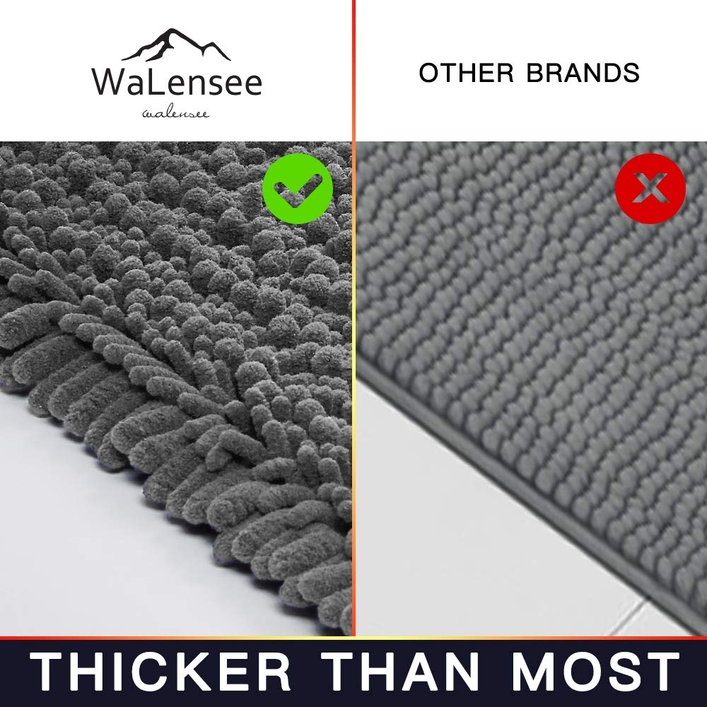 Walensee Bathroom Rug 2 Pieces Set Non Slip Bath Mat (20''X32'' Plus 20''X32'' Grey/Gray) Water Absorbent Super Soft Shaggy Chen