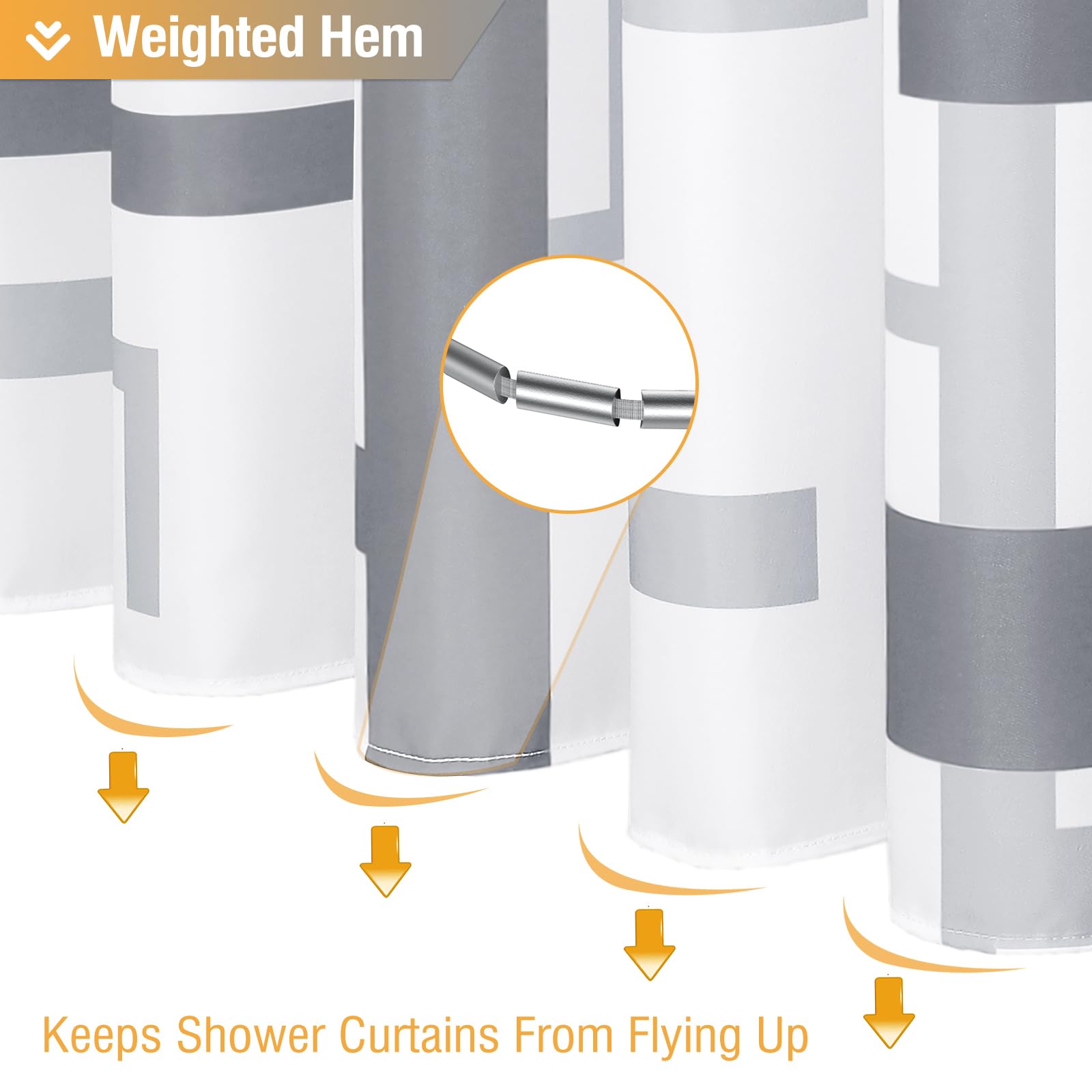 BTTN Grey/Gray Shower Curtain  Geometric Fabric Shower Curtain Set with 12 Plastic Hooks  Water Repellent  Machine Washable  Abstract Modern Decorative Thick Cloth Shower Curtains for Bathroom  72x72